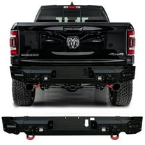 Vijay Compatible with 2019-2020-2021-2022-2023-2024 Dodge RAM 1500 Rear Bumper Textured Black Steel with Light and D-rings