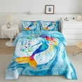thumbnail image 2 of Manfei Ocean Mermaid 2-Piece Bedding Set Toddler Size,Gradient Blue Marble Comforter Set Ocean Animal Quilt for Kids Girls Children Women Room,Girly Marine Princess Life Breathable Bedding Set, 2 of 8