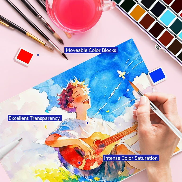 Watercolor Paint Set 52 Colors In Half Pans With Drawing Pencil, Paint...