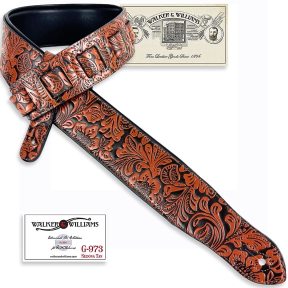 Walker & Williams G-973 Latigo Tan Western Embossed Strap with Soft Padded Back