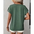 thumbnail image 4 of Short Sleeve Blouse Button V Neck Pleated Design Pure Color Casual Women Summer Top for Office Daily Shopping Green L, 4 of 6
