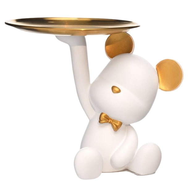 Bandeja de almacenamiento con forma de oso de resina, bandeja para servir, estatua de animal, decoración del hogar Blanco