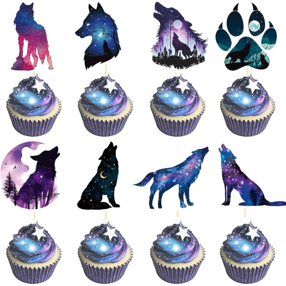 Wolf Themed Party Decorations - 40PCS Wolf Birthday Party Decorations Star Moon Cupcake Toppers Cupcake Picks Cake Decor Animal Baby Shower Birthday Wedding Supplies