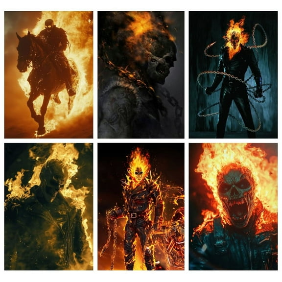 6PCS Ghost Rider Theme Bedroom Wall Decoration Posters (8X10 in) Unframed