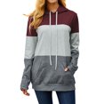 thumbnail image 3 of Women Drawstring Color Block Long Sleeve Kangaroo Pocket Hoodie Top, 3 of 8