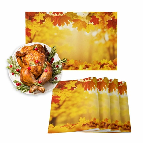 Fall Placemats Set of 6 Maple Leaves Place Mats Thanksgiving Placemat Autumn Fallen Leaf Sunset Table Mats for Dining Kitchen Table Holiday Dinner Party Home Fall Decorations 13x19 Inch