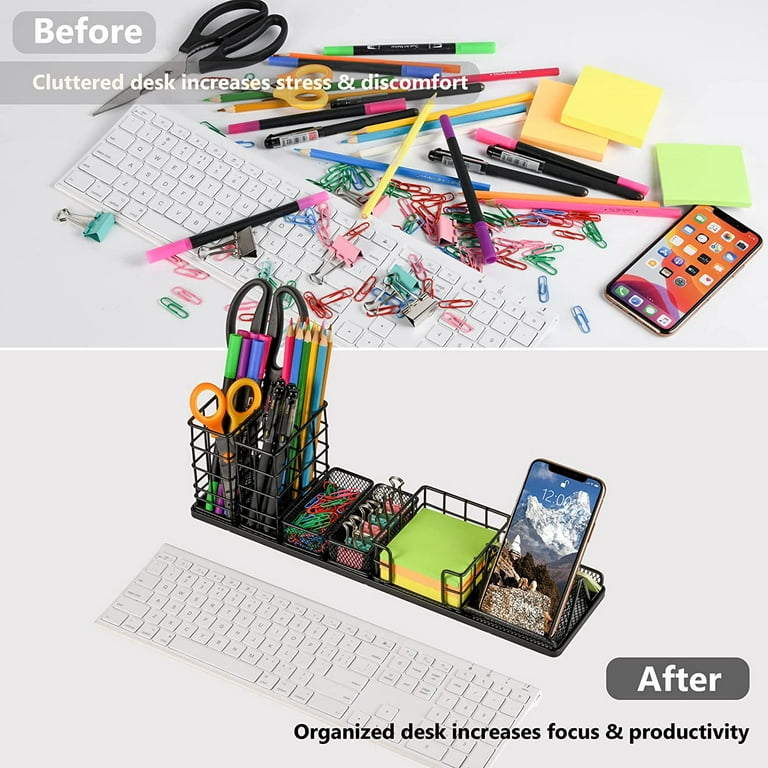 Desk Organizers and Accessories,DIY Desktop Organiezr with Phone Holder,  Sticky Note Tray, Paperclip Storage and Office Caddy for Office Home School