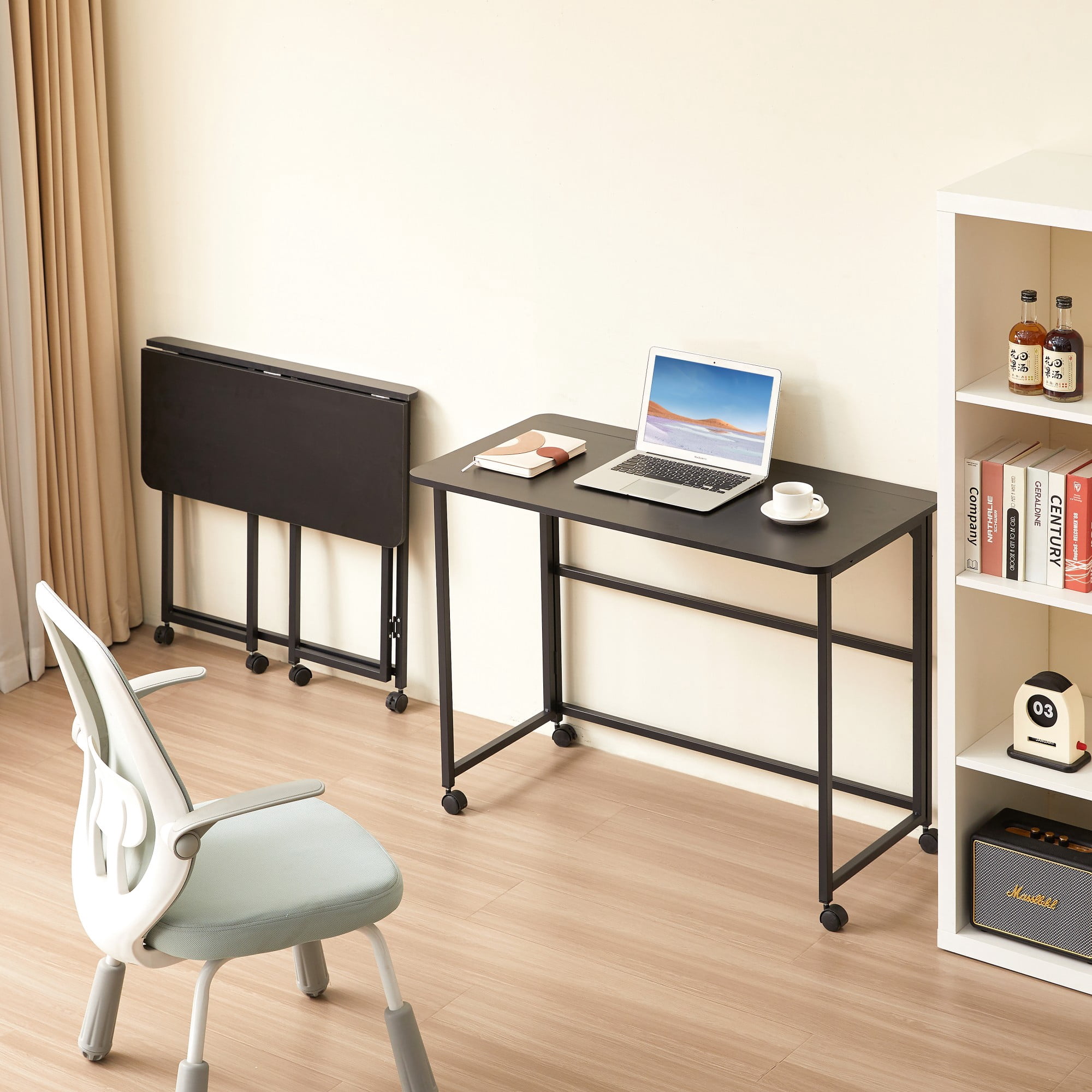 Folding Writing Desk Computer Desk for Small Space,39.37" Folding Desk for Study, Home Office,Small Spaces,black