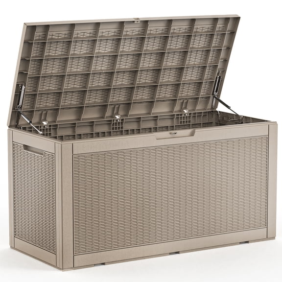 fazzn 100 Gallon Resin Deck Box Outdoor Indoor Waterproof Storage Box for Patio Furniture Pool Accessories Storage for Cushion Garden Tools (Brown pattern)