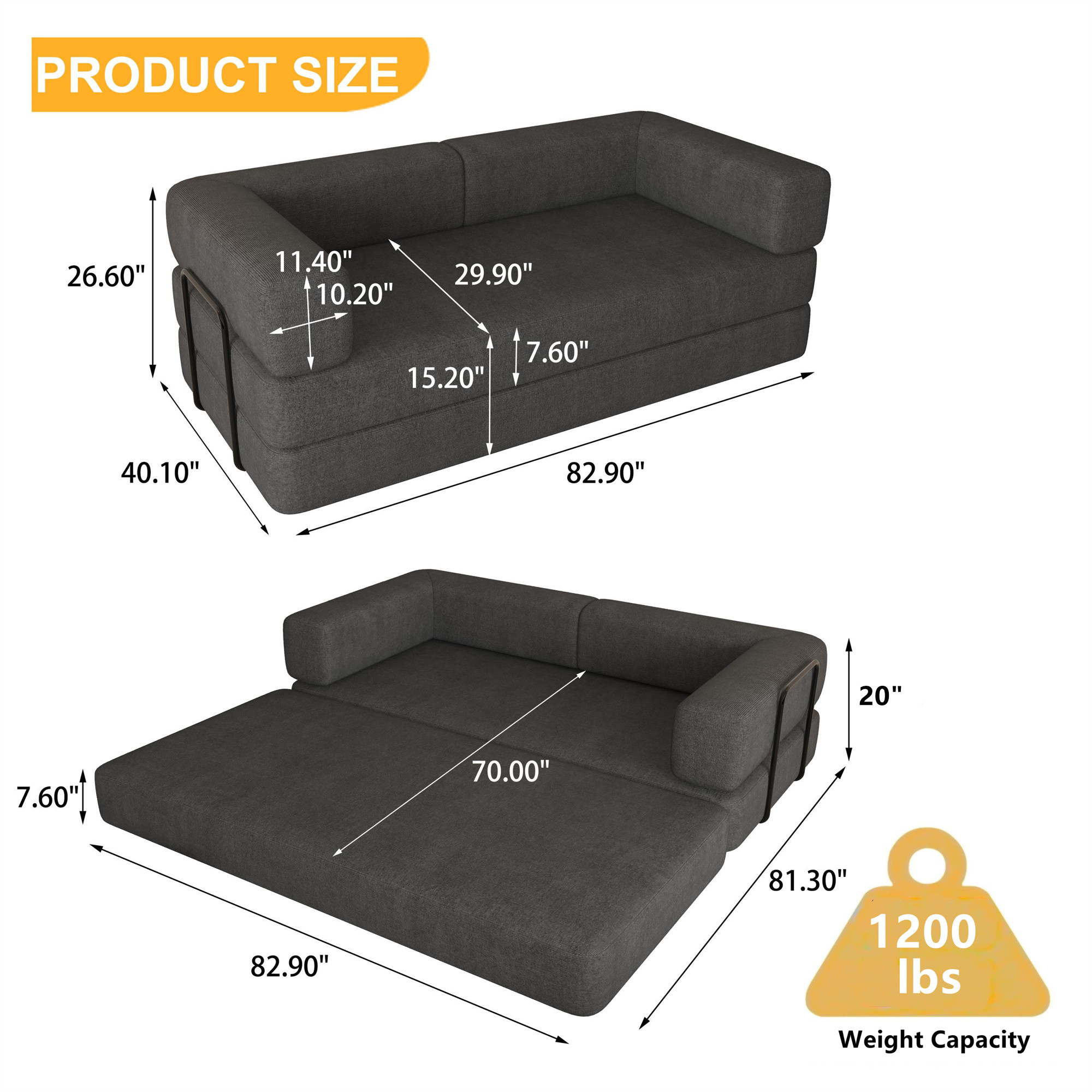 Aukfa Convertible Sleeper Sofa King Size Floor Futon Couch Bed for Living Room Bedroom, Corduroy, Gray