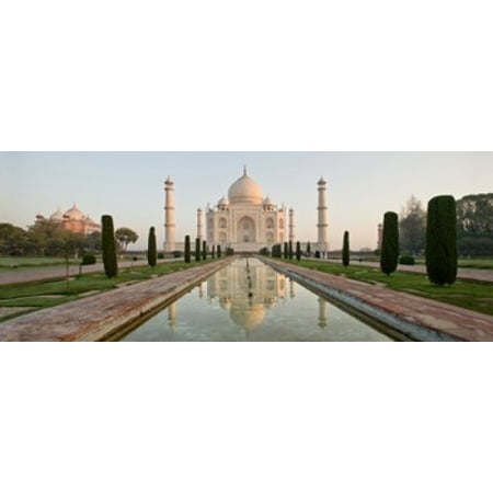 Reflection of a mausoleum in water Taj Mahal Agra Uttar Pradesh India Canvas Art - Panoramic Images (15 x