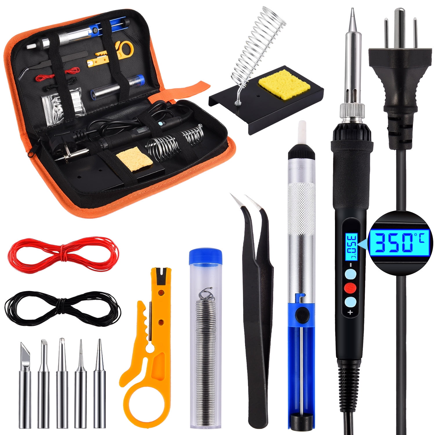 110V 60W Small Soldering Iron Gun Tips Wire Sucker Stand Tool Box Kit Deluxe 