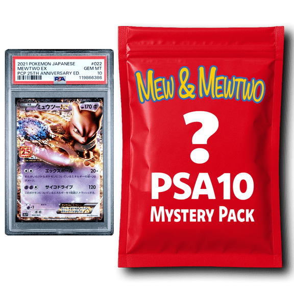 Mew or Mewtwo PSA 10 Graded PKM Card Mystery Pack Trading Card Game