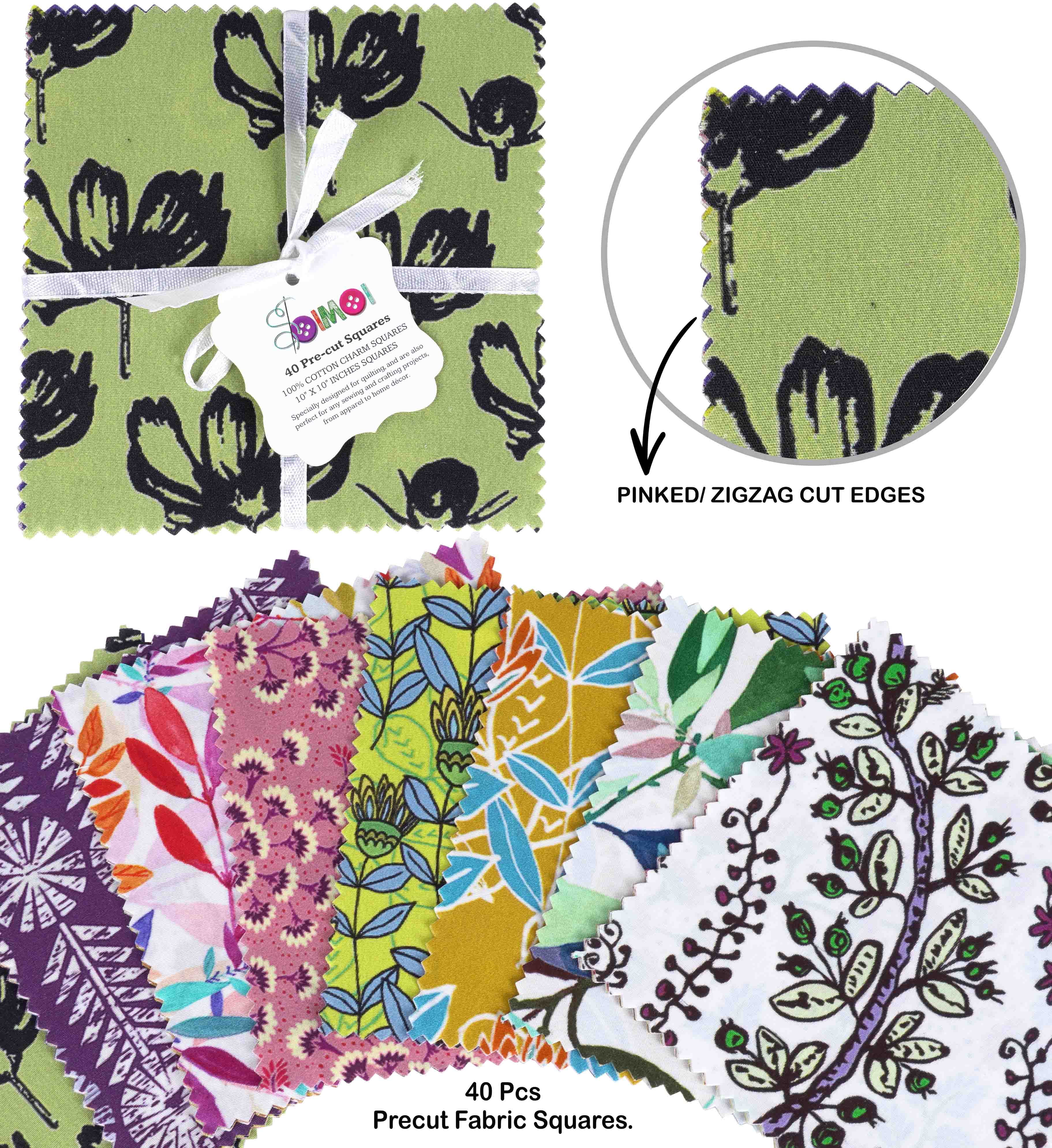 Soimoi Precut 10-inch Block Prints Cotton Fabric Bundle Quilting Squares Charm Pack DIY Patchwork Sewing Craft- Multicolor