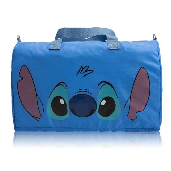 Disney Stitch Duffle Bag Lightweight Foldable Travel Duffel with Shoulder Strap & Luggage Sleeve Large Packable Stitch Bag for Kids, Teens, or Adults 18" x 12" Ages 3