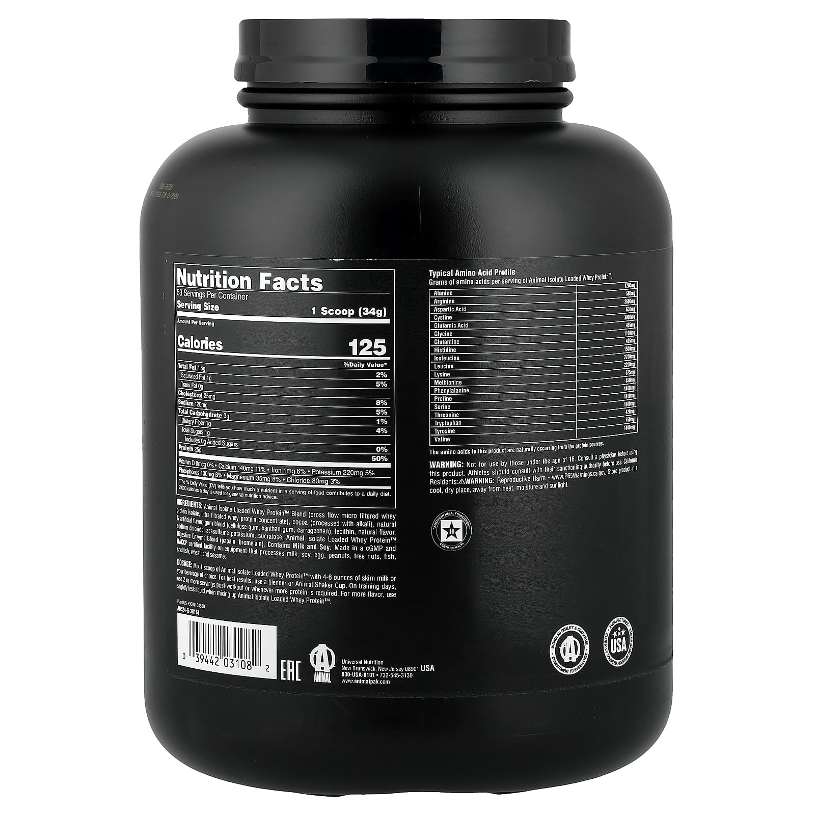 Animal Isolate Loaded Whey Protein Powder, Chocolate , 4 lb (1.81 kg)