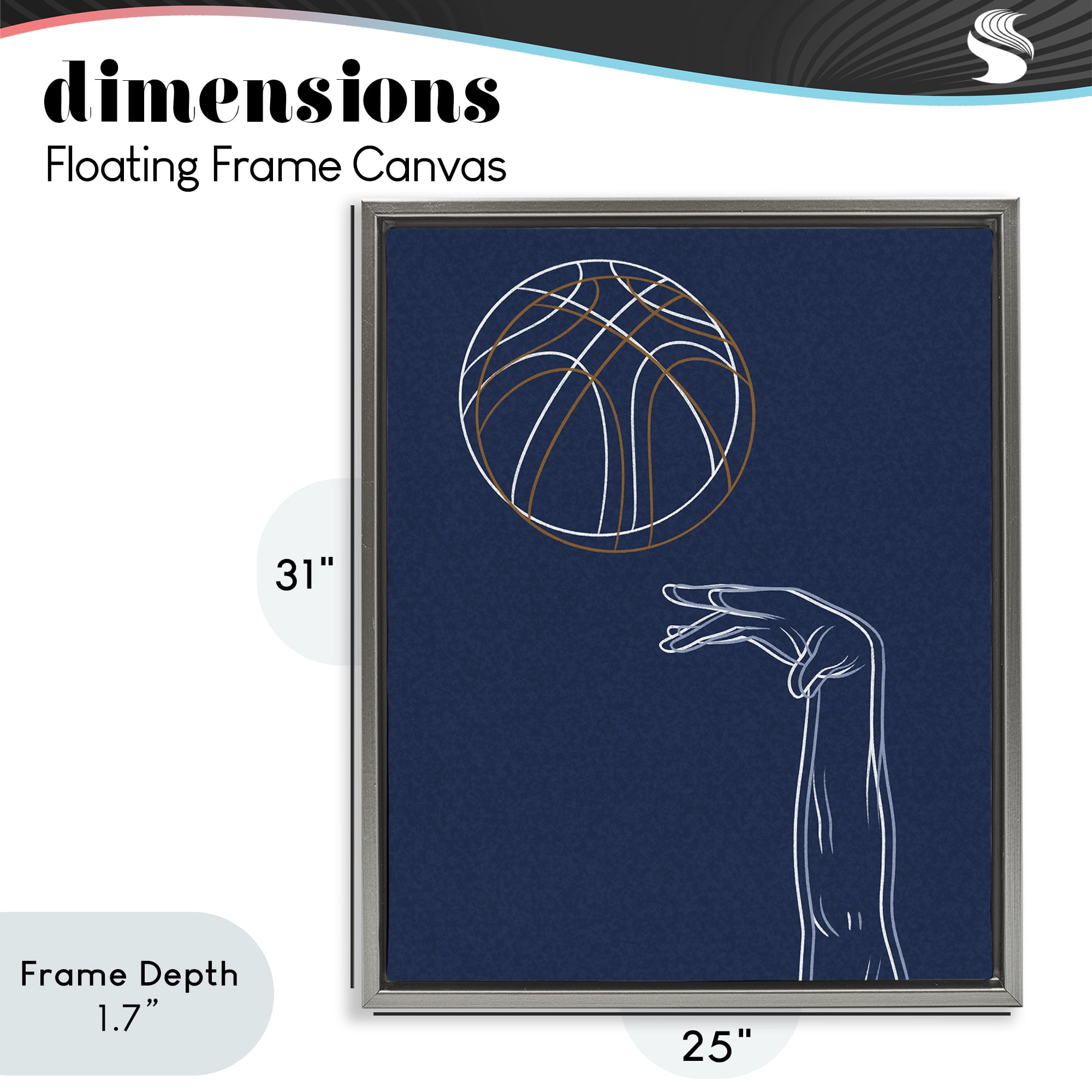 Stupell Industries Basketball Lines Contour Gray Framed Floater Canvas Wall Art, design by Marcus Prime
