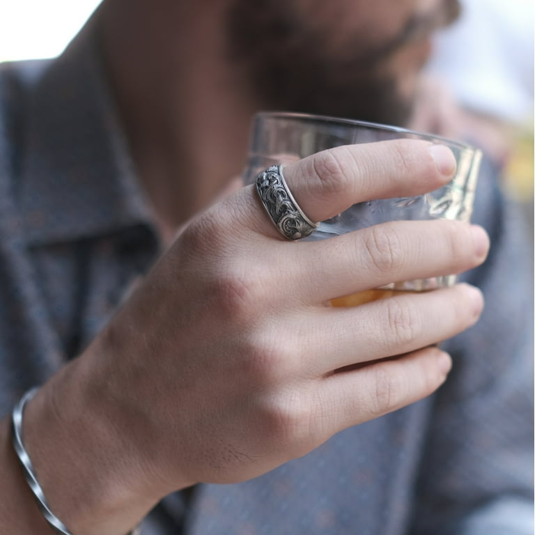 Carp and waves silver men band ring for men in 925 silver Carp and waves silver men band ring for men in 925 silver