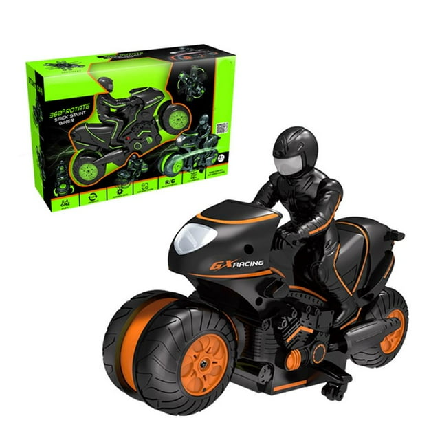 Ruiboury 2.4Ghz Remote Control Car Motorcycle for Kids High Speed and 360掳 Spinning Remote Control Motorcycle with Rechargeable Battery Kids Gift Black Orange