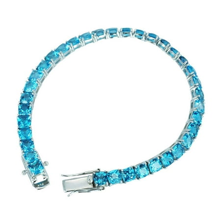 Firy-ice cushion cut 5mm Natural Swiss Blue Topaz Tennis bracelet for women
