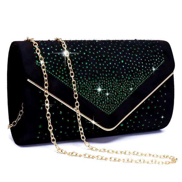 Bolso de noche Dasein Rhinestone de gamuza sintética para mujer, color verde