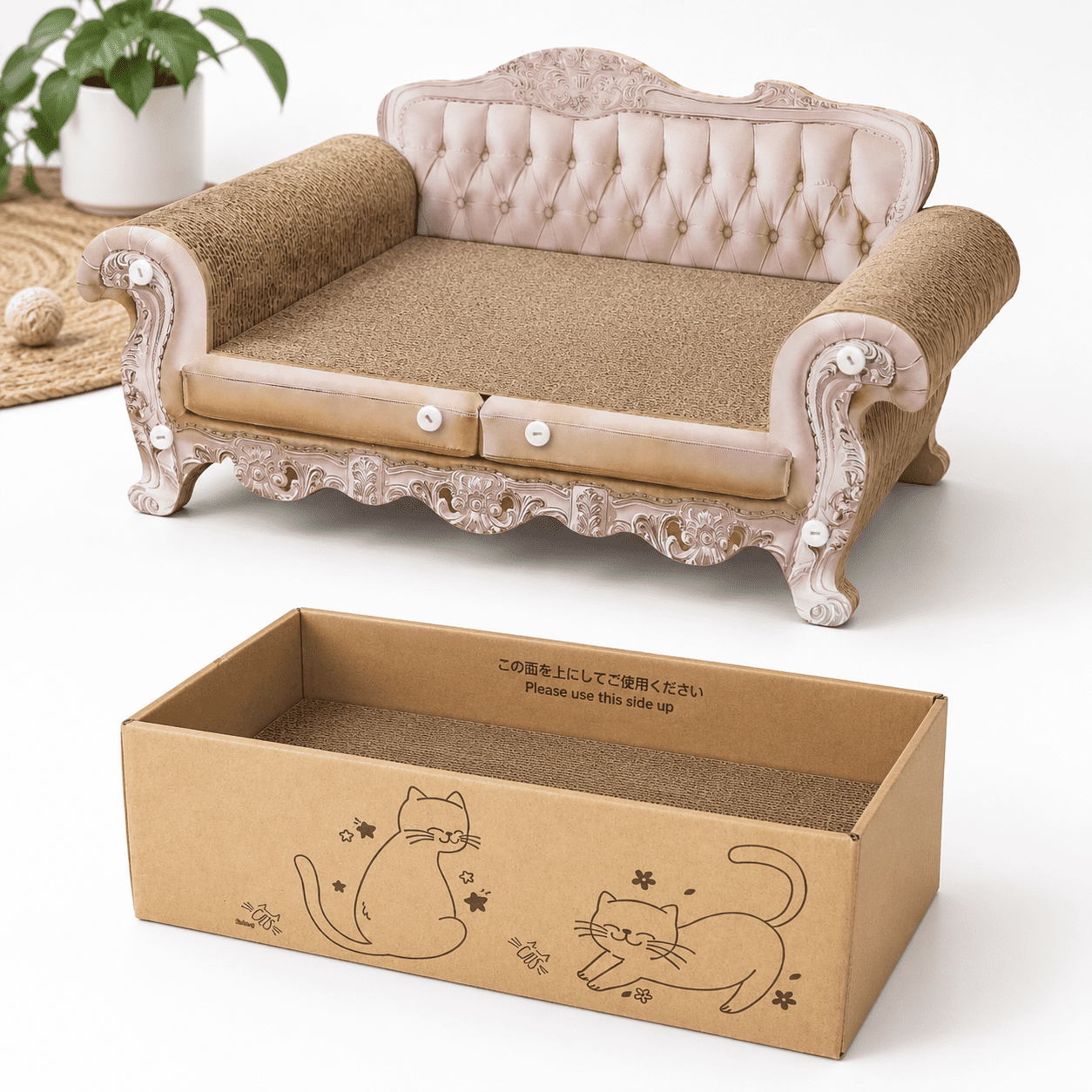 Unbranded Two-Piece Cardboard Cat Scratcher Sofa and House Set with