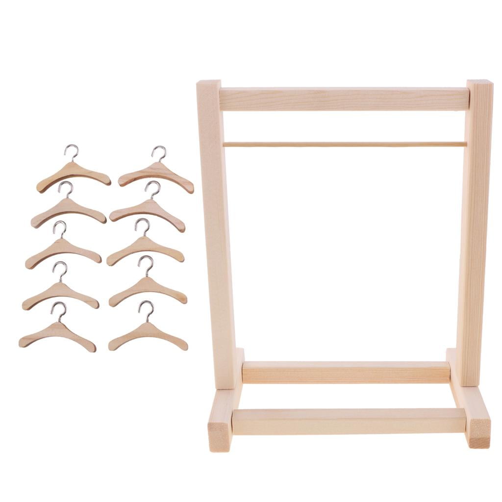 Pack of 10pcs Metal Hook Wood Clothes Hanger for 12'' Blythe Doll Accessory 