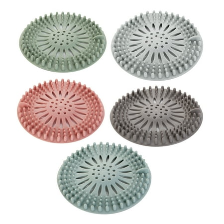 

5pcs Soft TPR Flexible Easy Clean Shower Drain Solid Hair Catcher Blocking