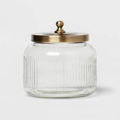 Small Glass Bath Canister Brass: Elegant Storage Container with Lid for Bathroom Organization