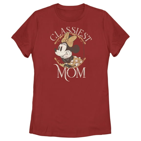 Women's Minnie Mouse Classiest Mom  Graphic Tee Red 2X Large