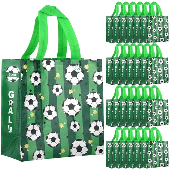 24 Pcs Football Party Gift Bags, Reusable Non Woven Sports Goodie Bags with Handles, Large Soccer Theme Favor Tote for Team Gatherings, Game Day Events and Birthday Celebrations