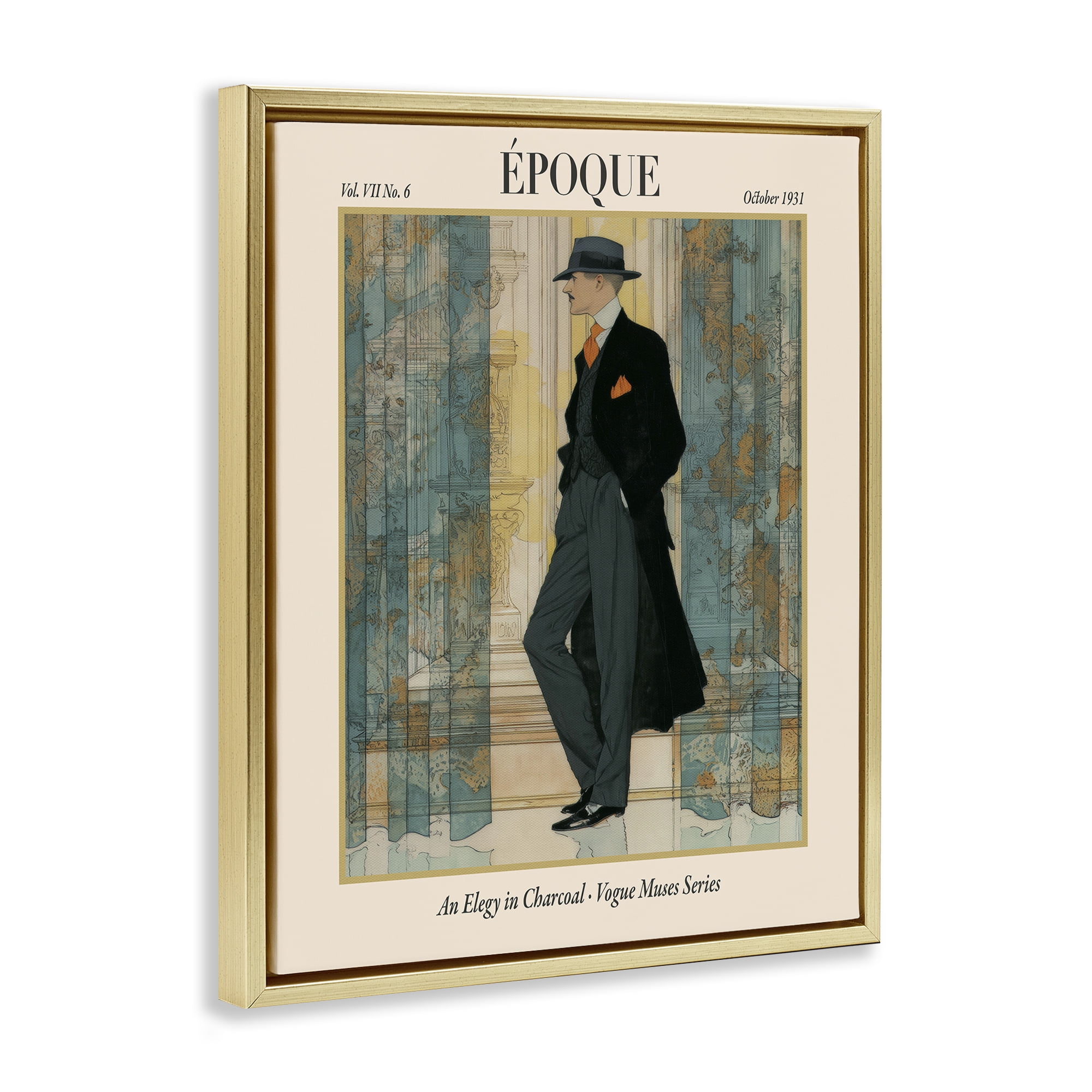 Stupell Industries The Gentleman Magazine Gold Framed Floater Canvas Wall Art, design by A Barefoot Stylist