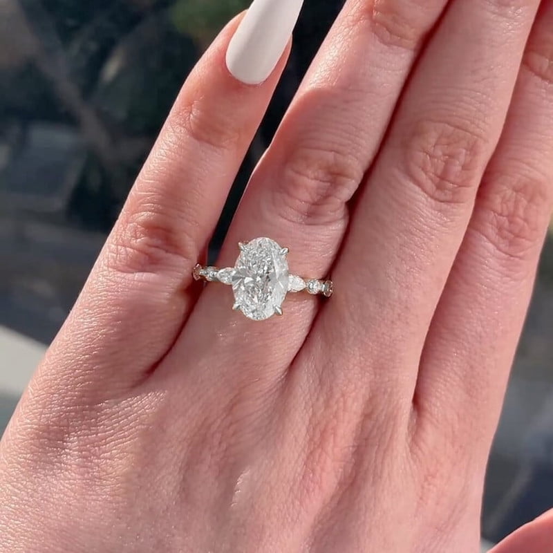 solitaire jewels 4TCW Oval Moissanite Hidden Halo Engagement Ring For Women, 10K White Gold