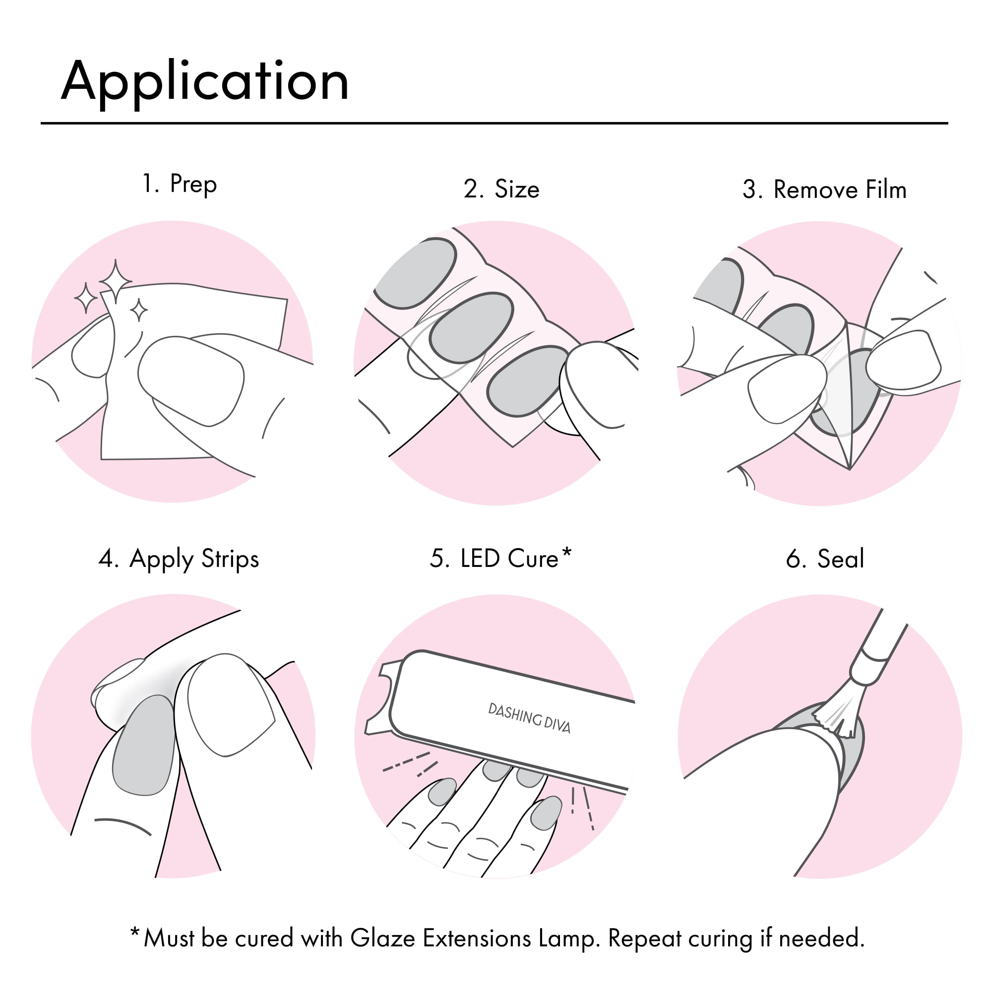 Dashing Diva GLAZE EXTENSIONS Refill Set in Chill Out, Short Round, Semi-Cured Gel Nail Lengthening Strips, Includes 30 Gel Strips (Required LED lamp sold separately)