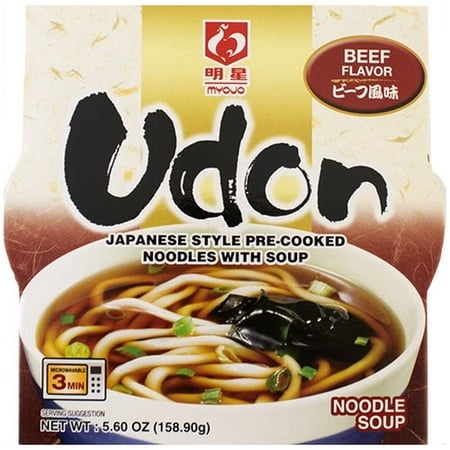 (4 Pack) Udon Beef Flavor Japanese Style Pre-Cooked Noodle Soup, 5.60