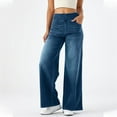 thumbnail image 5 of Baggy Jeans Women Pull On Wide Leg Jeans With Elastic Waistband High Waist Stretch Wide Leg Jeans Women With 4 Pockets, 5 of 8