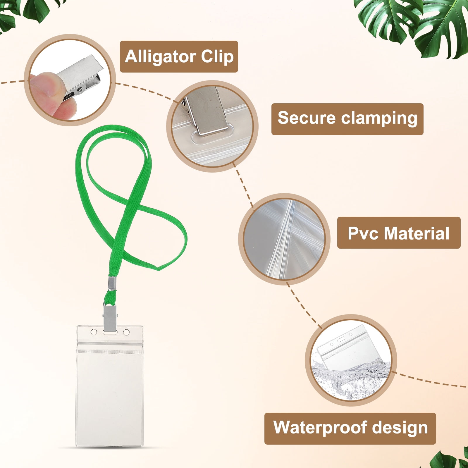 Uxcell 50 Set Name Tag Holders with Lanyard, Plastic Waterproof Badge Holder with Alligator Clip Lanyards for ID Badges Office Teacher Events Meetings, Green(3x2 Inch)