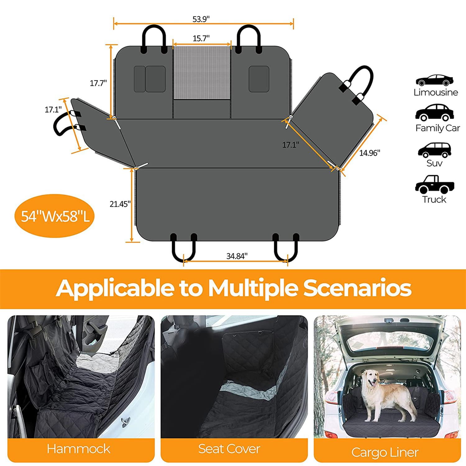 Pefilos 58" Dog Car Seat Cover for Back Seat, Waterproof Seat Protector Scratchproof Pet Hammock, Washable Nonslip Backseat Protection for Cars Trucks and SUVs, Black Pefilos 58" Dog Car Seat Cover for Back Seat, Waterproof Seat Protector Scratchproof Pet Hammock, Washable Nonslip Backseat Protection for Cars Trucks and SUVs, Black