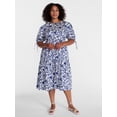 thumbnail image 2 of Time and Tru Women's Tiered Midi Dress with Tie Puff Sleeves, Sizes XS-XXXL, 2 of 5