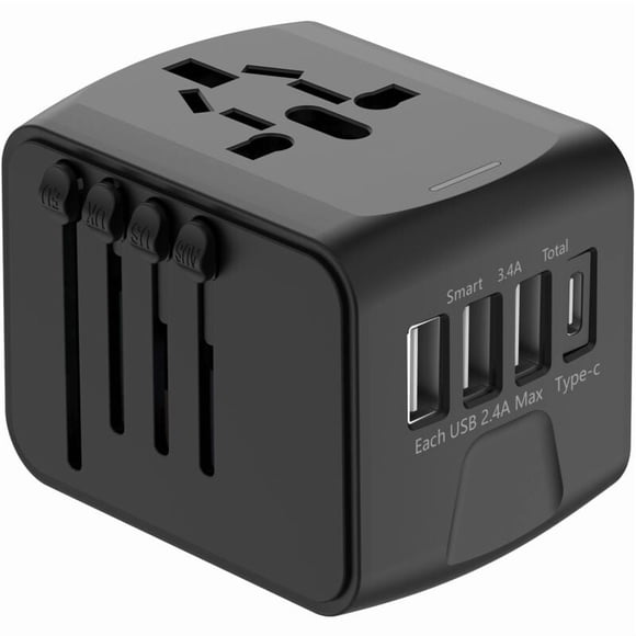 Universal International Travel Adapter with 3 USB and 1 Type C, 1500W, France Plug to USA Canada UK EU Australia China Japan