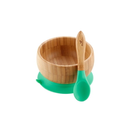 - Avanchy Bamboo Stay Put Suction Baby Bowl + Spoon Green
