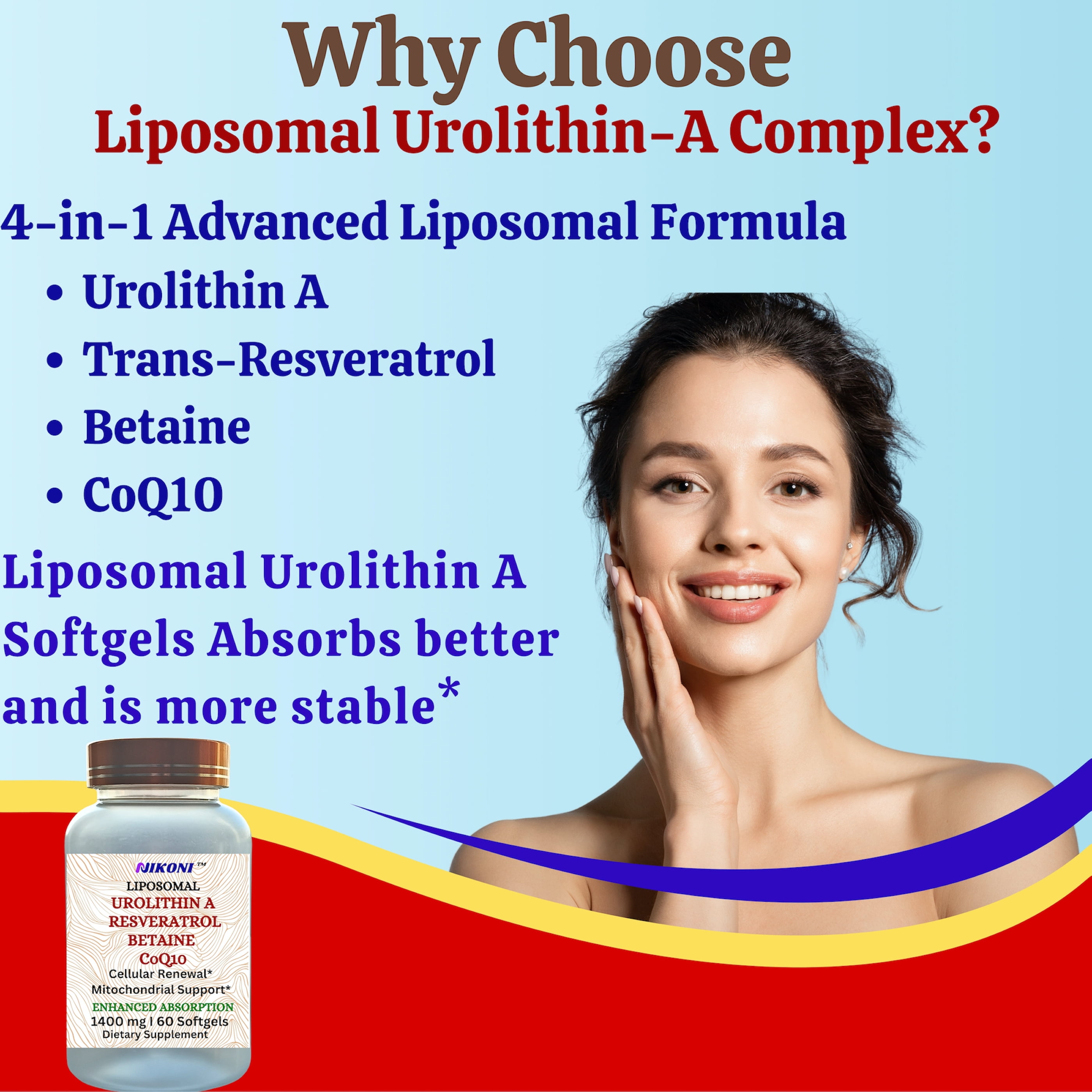 Nikoni Liposomal Urolithin-A Dietary Supplement Maximum Metabolism Healthy Aging Wellness 120 Softgels