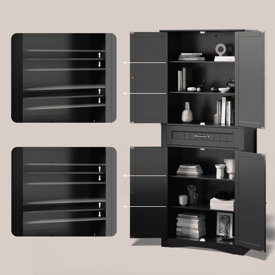 Aiho 71'' Kitchen Pantry Storage Cabinet, Freestanding Storage Cabinet with 4 Doors and 4 Adjustable Shelves for Kitchen, Bathroom, Living Room - Black