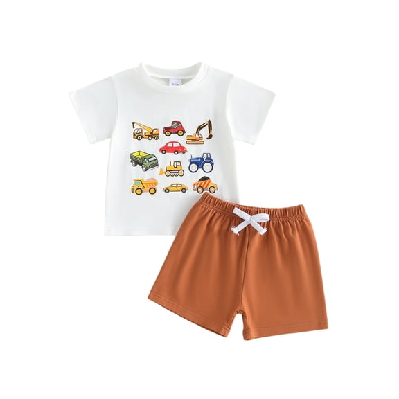 BemeyourBBs 2Pcs Toddler Baby Boy Summer Outfits Infant Baby Boys Clothes 2T 3T 4T 5T Short Sleeve Excavator Car Truck Print T-Shirt Shorts Set
