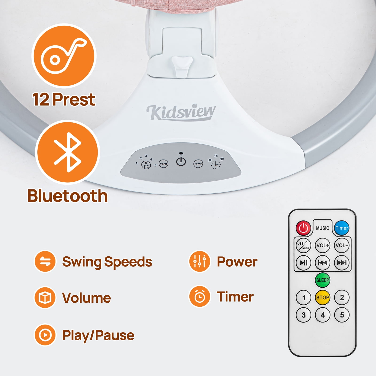 Baby Swing for Infants | Electric Swing for Babies,Portable Swing for Baby Boy Girl, Infant Swing with Remote Control, 5 Speeds,3 Seat Positions,12 Music and Bluetooth,Aluminum