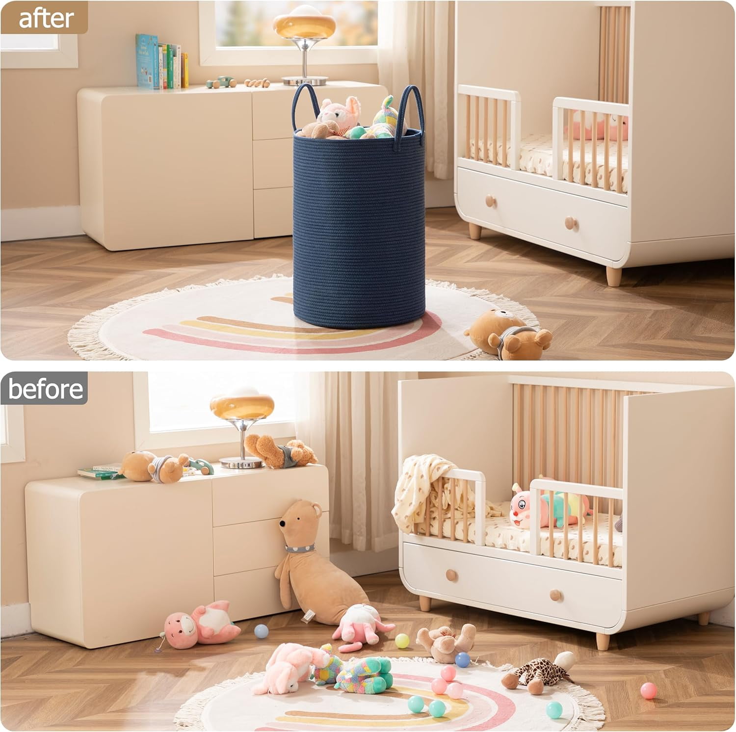 TT-Laundry Basket, 72L Woven Laundry Hamper, Baby Nursery Hamper for Toys, Blanket Basket for Living Room, Clothes Hamper for Bedroom&Baby Room, Blue