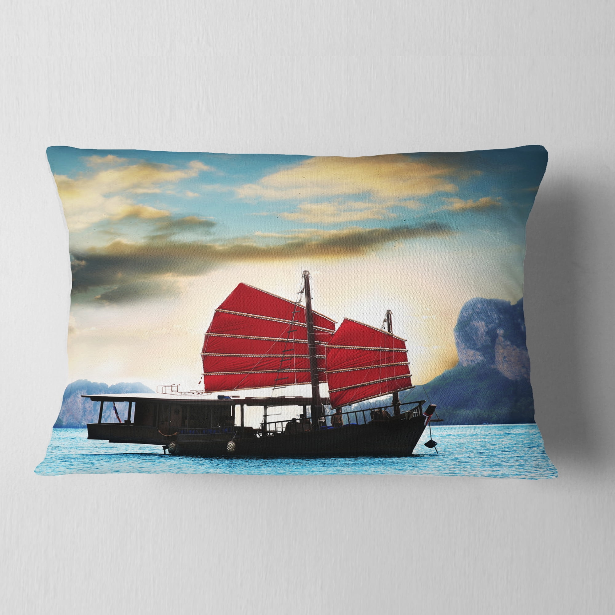 Designart 12" x 20" Blue Polyester Throw Pillow
