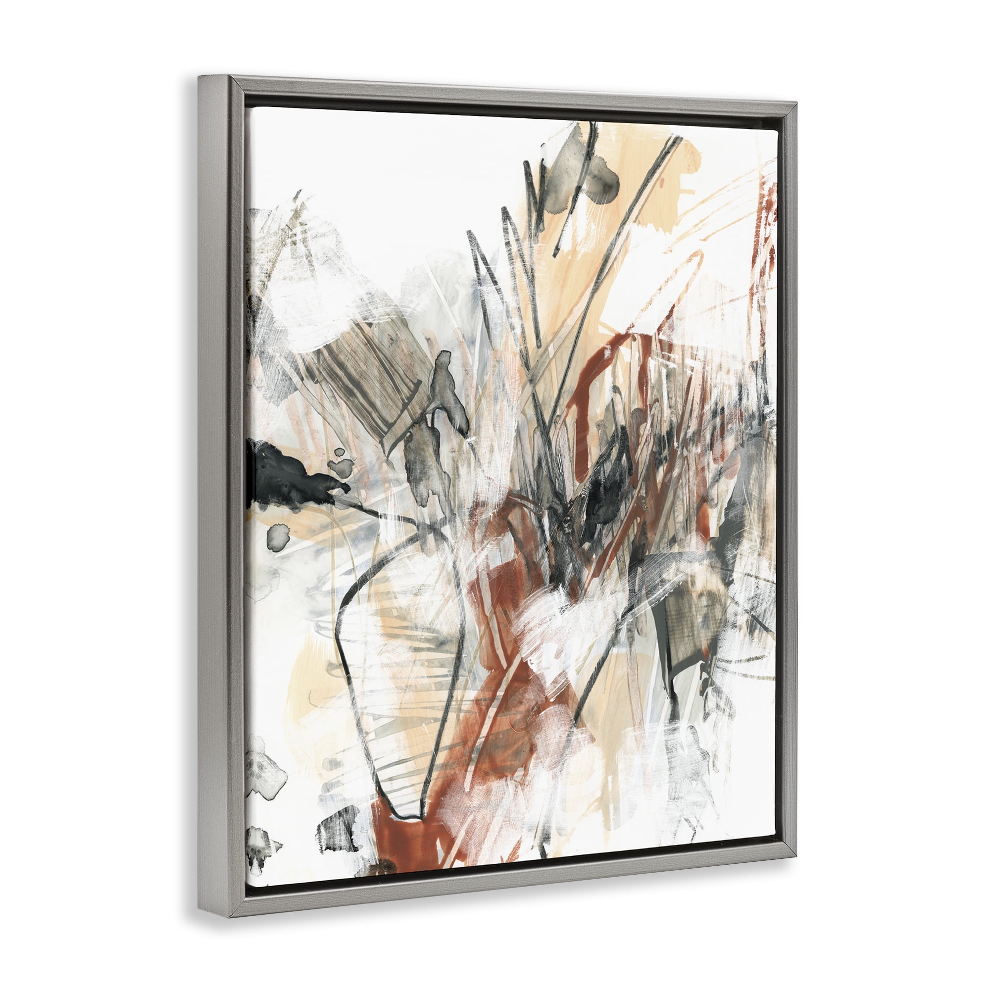 Stupell Industries Terracotta & Grey Abstract Abstract Painting Gray Floater Framed Canvas Art Print Wall Art, 17 x 21