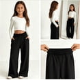 thumbnail image 3 of Girls High Waisted Pants Stretch Casual Pant with Pockets - Soft Comfortable Everyday Bottoms for School & Play, Elastic Waist, 3 of 8
