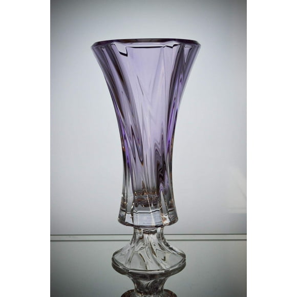 Czech Bohemian Crystal Glass Footed Vase 16''-H Amethyst-Purple ''Oklahoma'' Vintage European Design Elegant Centerpiece Flower Vase Home Decor Birthday Wedding Housewarming Anniversary